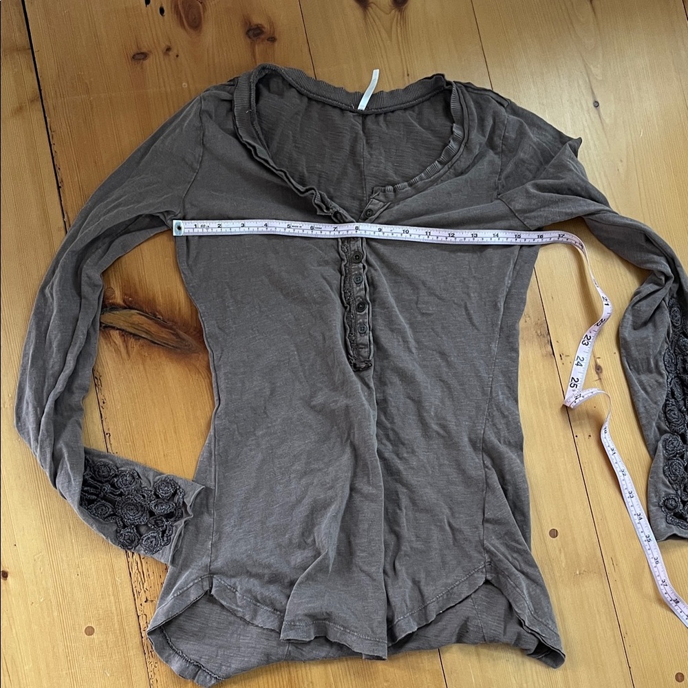 Free People Chocolate Long Sleeve Top with Lace Accents